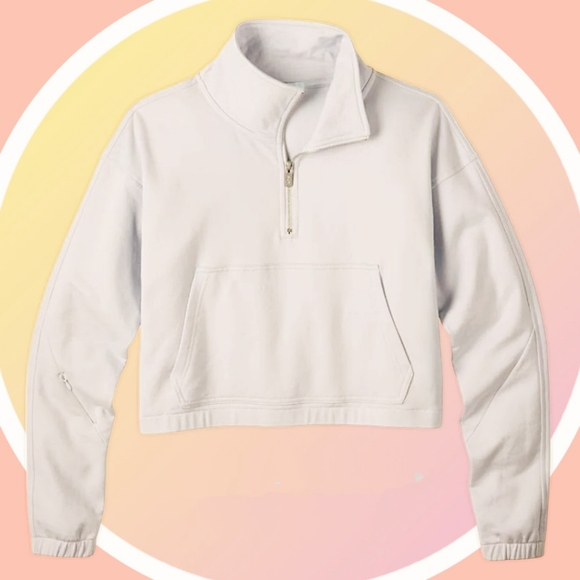 NWT 1X Crop Sweatshirt w Kangaroo Pocket & Small Zip Pocket on Sleeve Lt. Mint - Picture 7 of 7